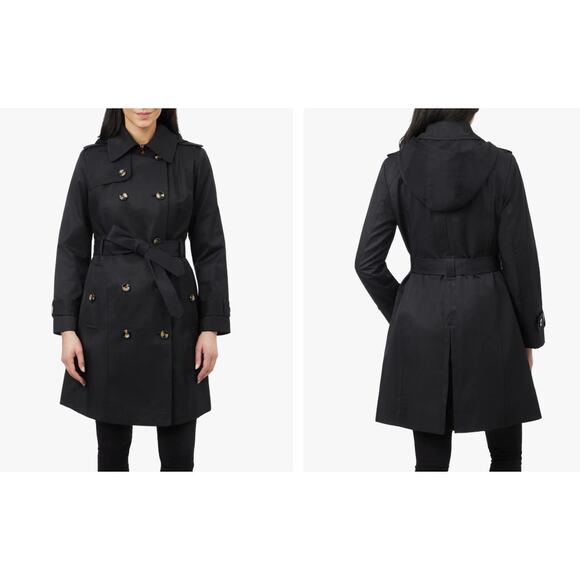 NEW London Fog Women's Large Double Breasted Trench Coat  Rain Coat BLACK - Picture 1 of 14